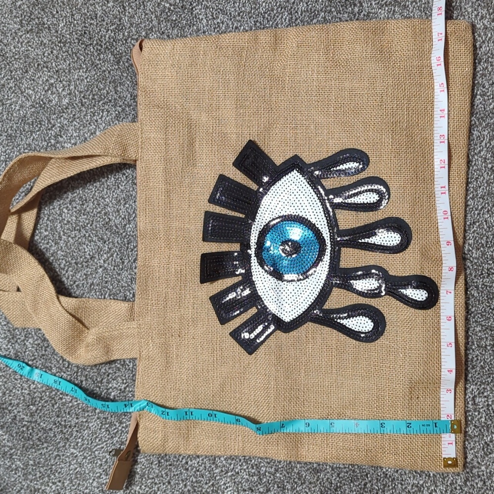Evil eye tote bag. Sequin design and jute bag, full lining. New